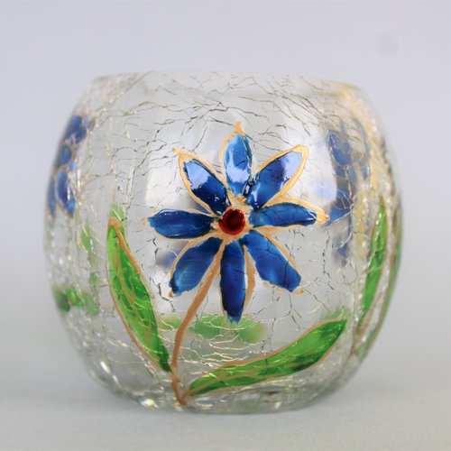 Vase soliflore boule fleurs bleues