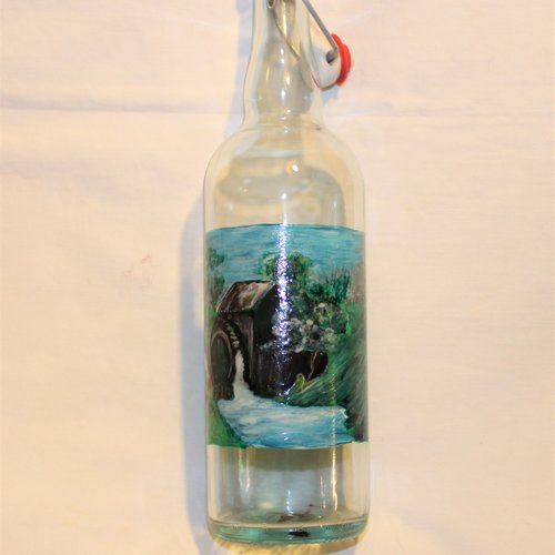 Carafe bouteille en verre déco paysage moulin