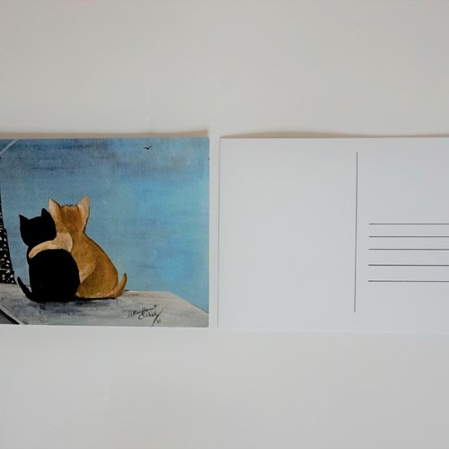 Carte postale chats amoureux devant la tour eiffel
