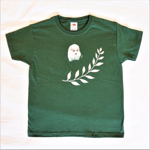 Tee shirt enfant vert forêtl chiot peint à la main 7/8 ans