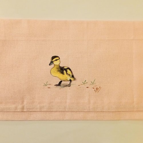 Pochette range serviette de table peinte à la main en coton rose caneton