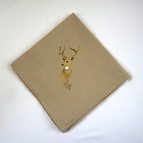 Serviette de table en coton beige tête de cerf