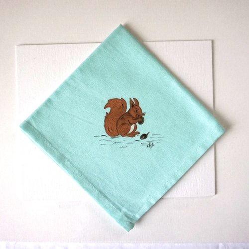 Serviette de table en coton vert pâle écureuil