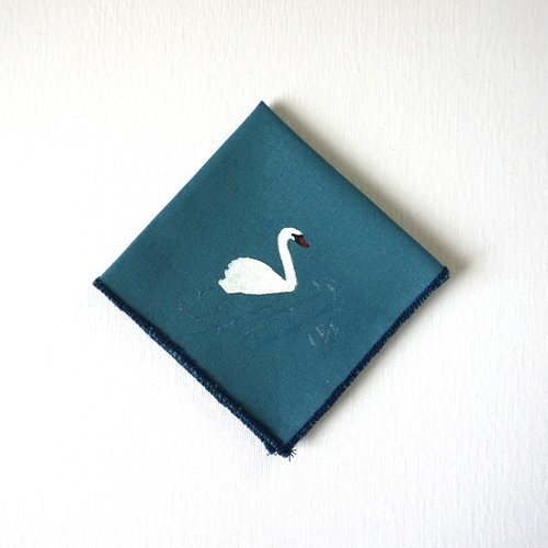 Serviette de cocktail peinte à la main en coton vert forêt cygne