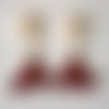 Boucles d'oreilles clips  fimo blanc perle  et pétales de pin rouge