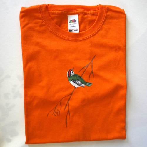 Tee shirt enfant orange roitelet peint à la main 12 / 13 ans