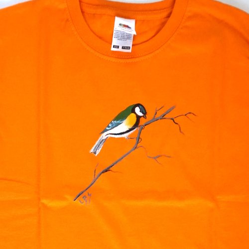 Tee shirt enfant orange mésange peinte à la main 5 / 6 ans