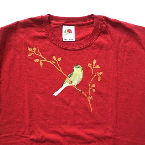 Tee shirt enfant rouge verdier peint à la main 9 / 11 ans