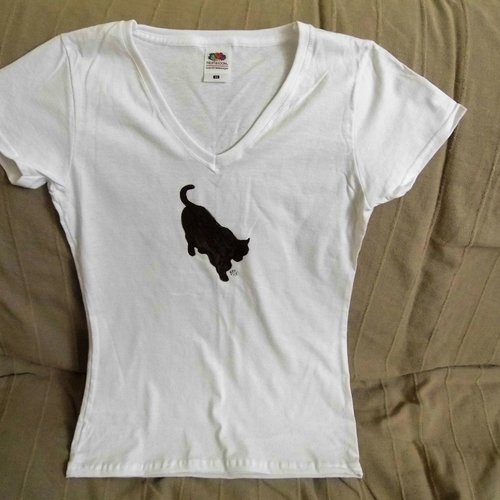 Tee shirt femme blanc peint à la main penthère marron 36 - xs