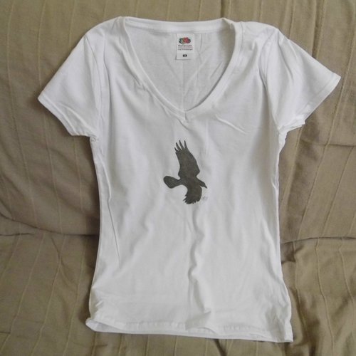 Tee shirt femme blanc peint à la main aigle gris 36 - xs
