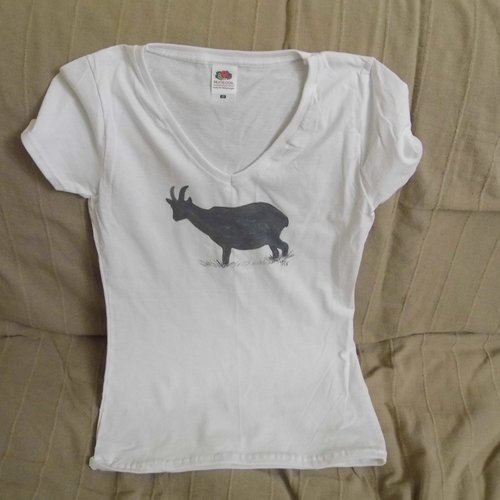 Tee shirt femme blanc peint à la main bouquetin gris 36 - xs