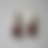 Boucles d'oreilles clips nacre blanc et pétales de cèdre rouge bordeaux