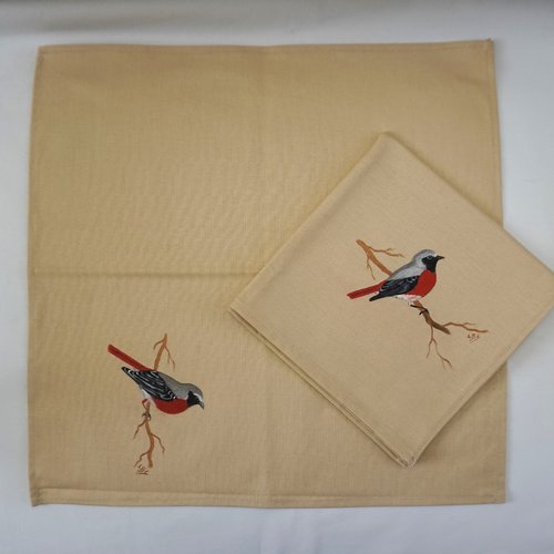 Serviette de table en coton beige rouge-queue