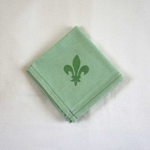 Serviette de cocktail peinte à la main en coton vert d'eau  fleur de lys