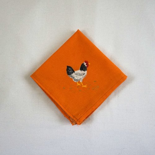 Serviette de cocktail peinte à la main en coton orange poule blanche