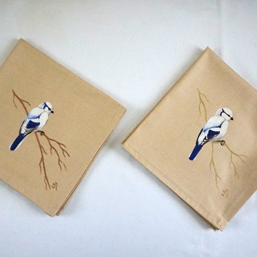 Serviette de table en coton beige mésange azurée