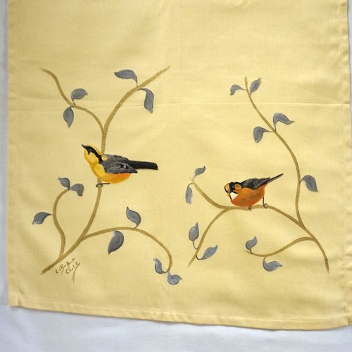 Chemin de table en coton jaune mésanges de blythe
