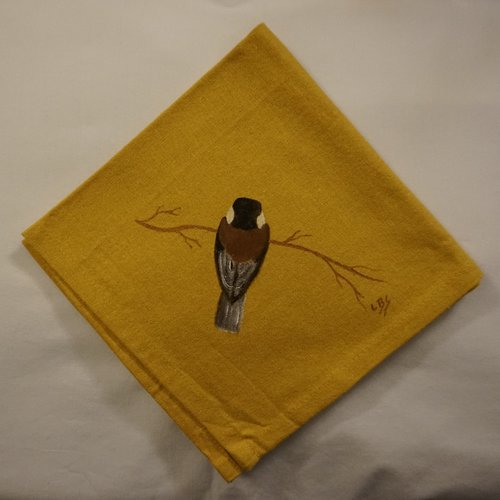 Serviette de table en coton jaune mésange brune