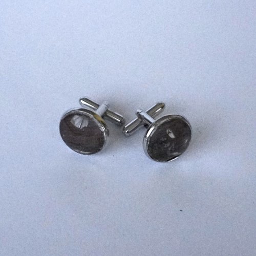 Boutons de manchettes cabochon bois naturel et verre