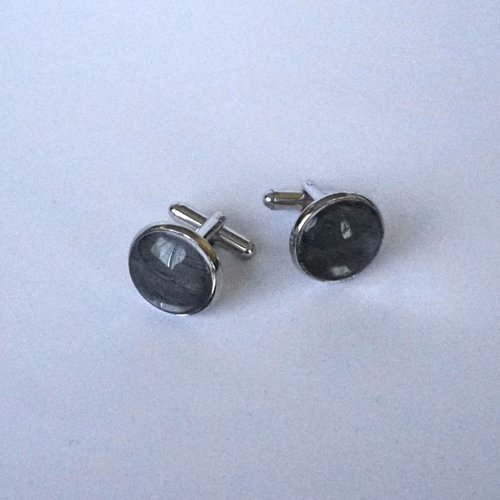 Boutons de manchettes cabochon bois naturel et verre