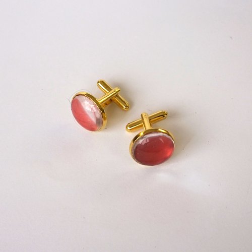 Boutons de manchettes cabochon bois naturel et verre