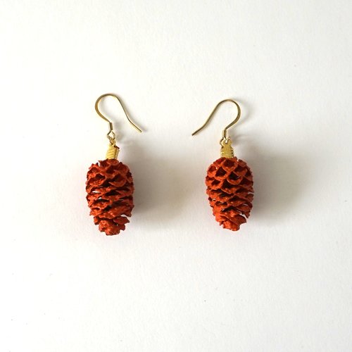 Boucles d'oreilles crochet et fruits d'aulne orange