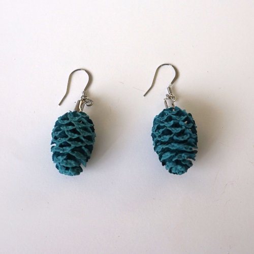 Boucles d'oreilles crochet et fruits d'aulne turquoise