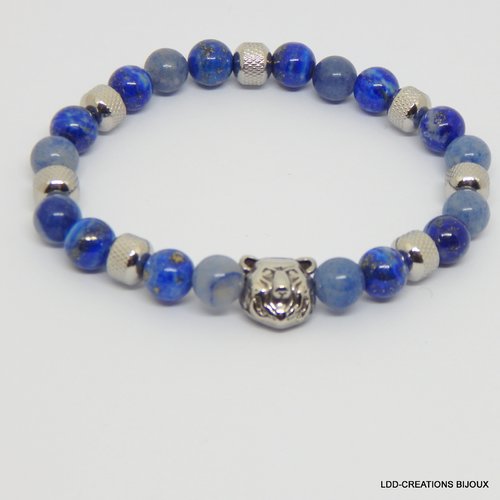 Bracelet ours pierres naturelles lapis lazuli et aventurine bleue