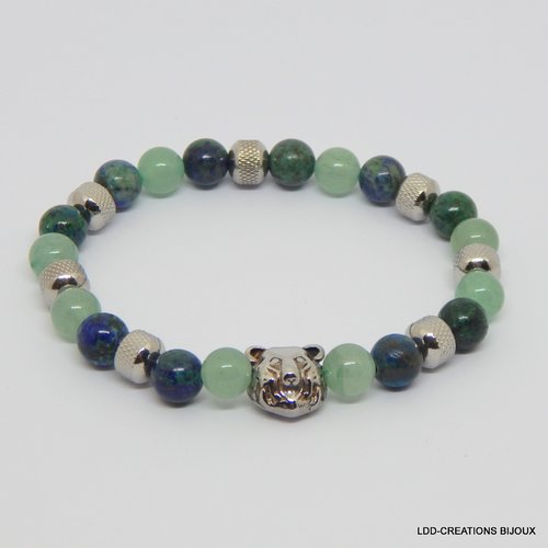 Bracelet ours pierres naturelles malachite et aventurine bleu/vert