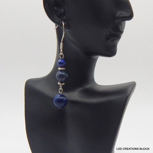 Boucles d'oreilles acier crochet lapis lazuli 8 et 6 mm