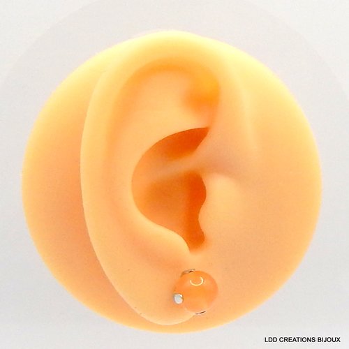 Boucles d'oreilles acier clou jade orange 8 mm