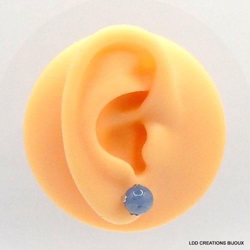 Boucles d'oreilles acier clou aventurine bleue 8 mm