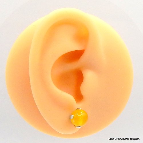 Boucles d'oreilles acier clou jade jaune 8 mm