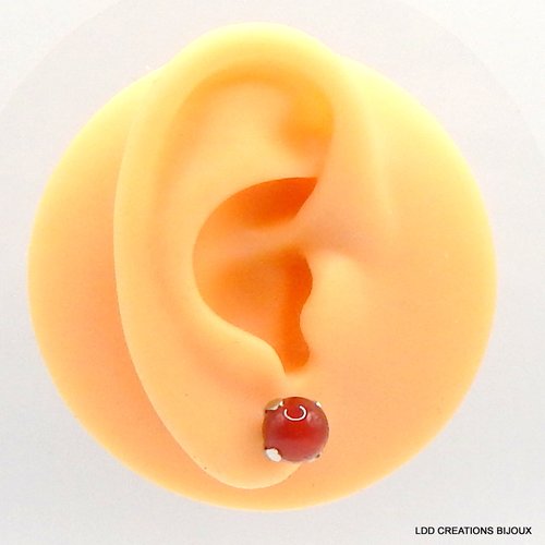 Boucles d'oreilles acier clou cornaline 8 mm
