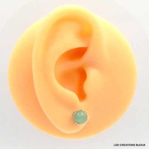 Boucles d'oreilles acier clou aventurine verte 6 mm