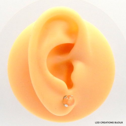 Boucles d'oreilles acier clou jade orange 6 mm