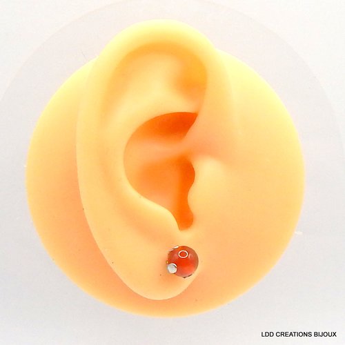 Boucles d'oreilles acier clou cornaline 6 mm