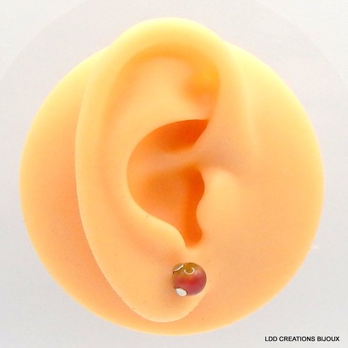 Boucles d'oreilles acier clou quartz cerise 6 mm