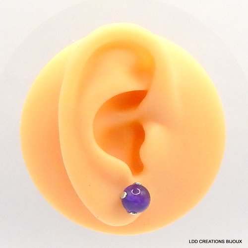 Boucles d'oreilles acier clou améthyste 8 mm