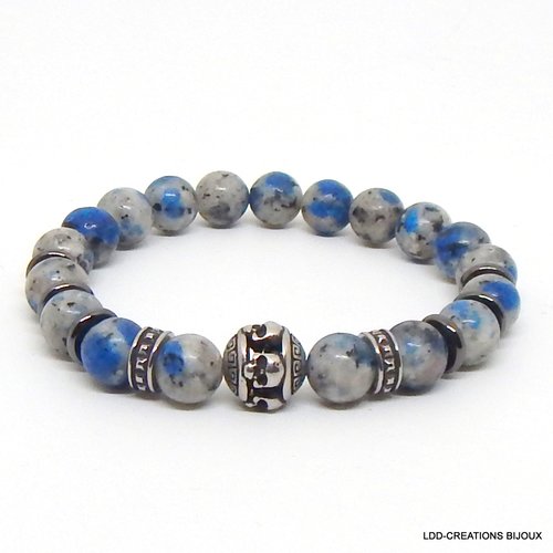 Bracelet avec perle crâne, azurite bleue  acier