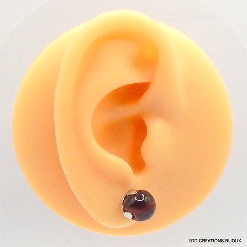 Boucles d'oreilles acier clou grenat 8 mm