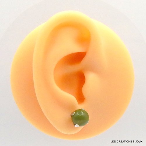 Boucles d'oreilles acier clou jade vert canadien 8 mm