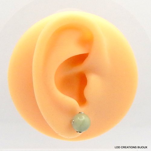 Boucles d'oreilles acier clou jade vert chinois 8 mm