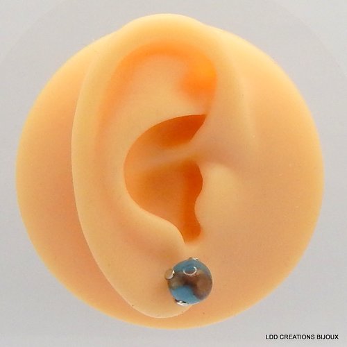 Boucles d'oreilles acier clou jaspe bleu/brun 8 mm