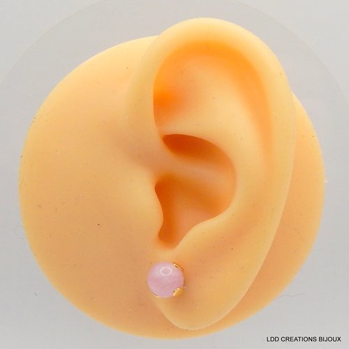 Boucles d'oreilles acier doré clou kunzite 6 mm