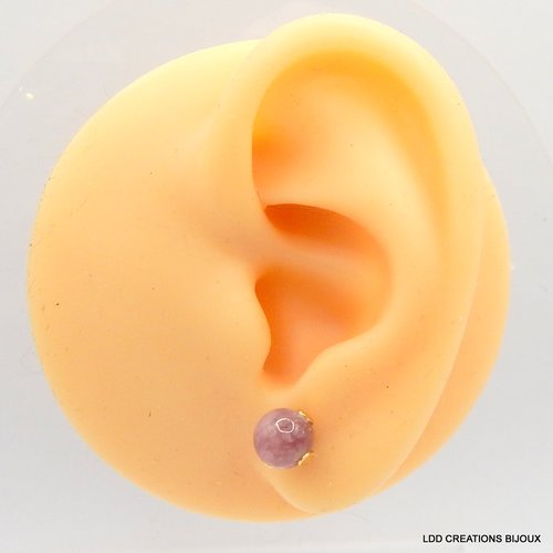 Boucles d'oreilles acier doré clou lépidolite 6 mm