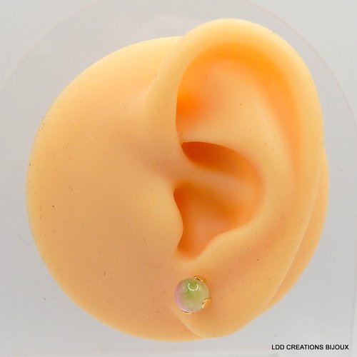 Boucles d'oreilles acier doré clou agate rose/vert 6 mm