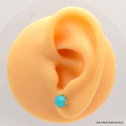 Boucles d'oreilles acier doré clou amazonite 6 mm
