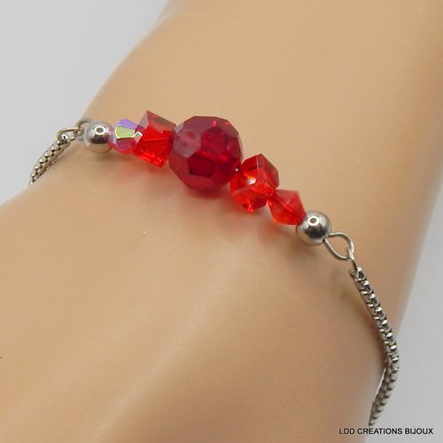 Bracelet acier et cristal swarovski rouge