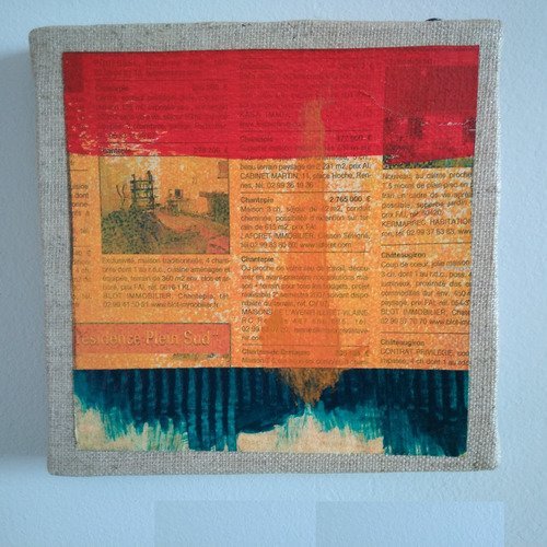 Mini cadre décoratif - peinture abstraite - collage - m093